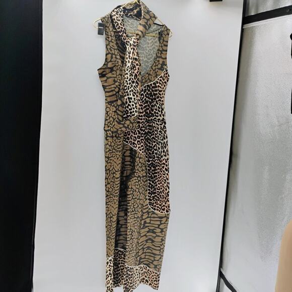 Ganni Mullin Georgette Leopard Print Wrap Jumpsuit Size 38 - Picture 10 of 16